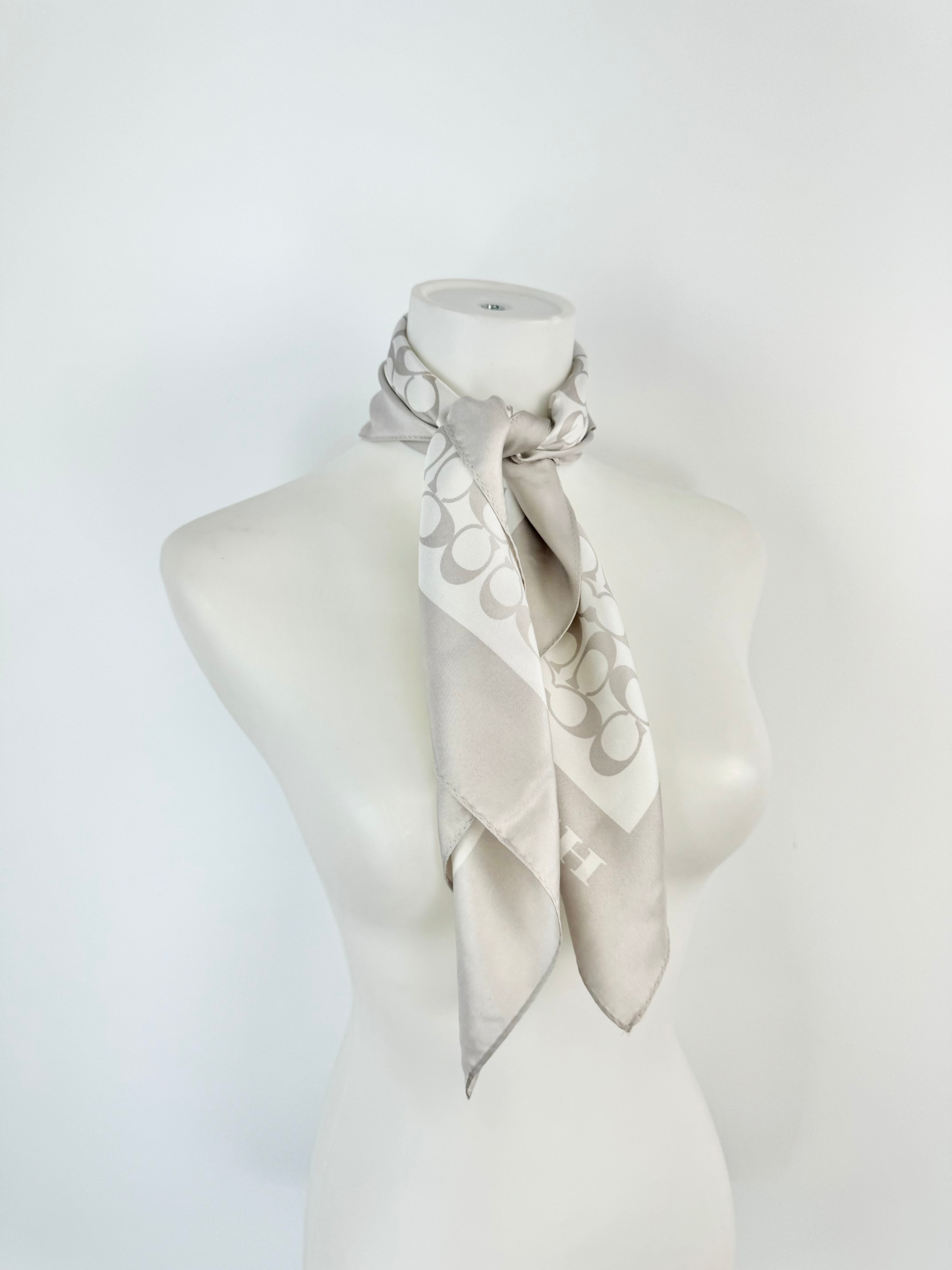 Coach Pearlescent Grey Silk Logo Scarf