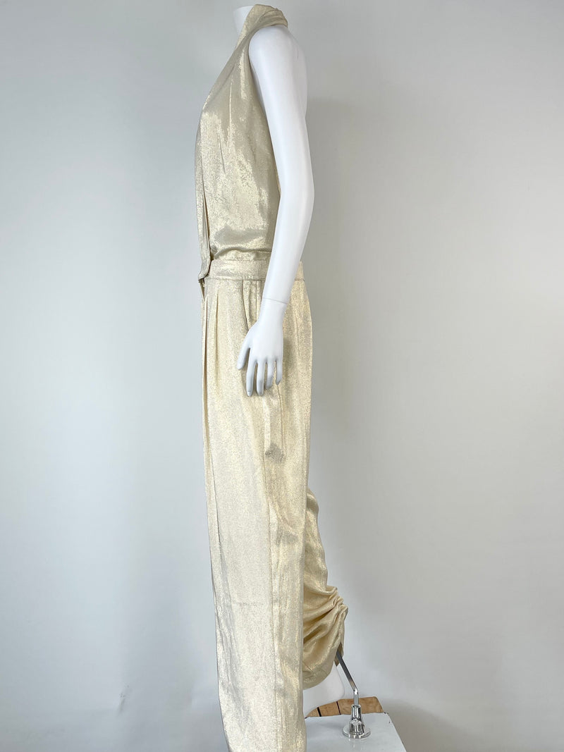 Reiss Gold Jody-Metallic Halter Jumpsuit - AU12