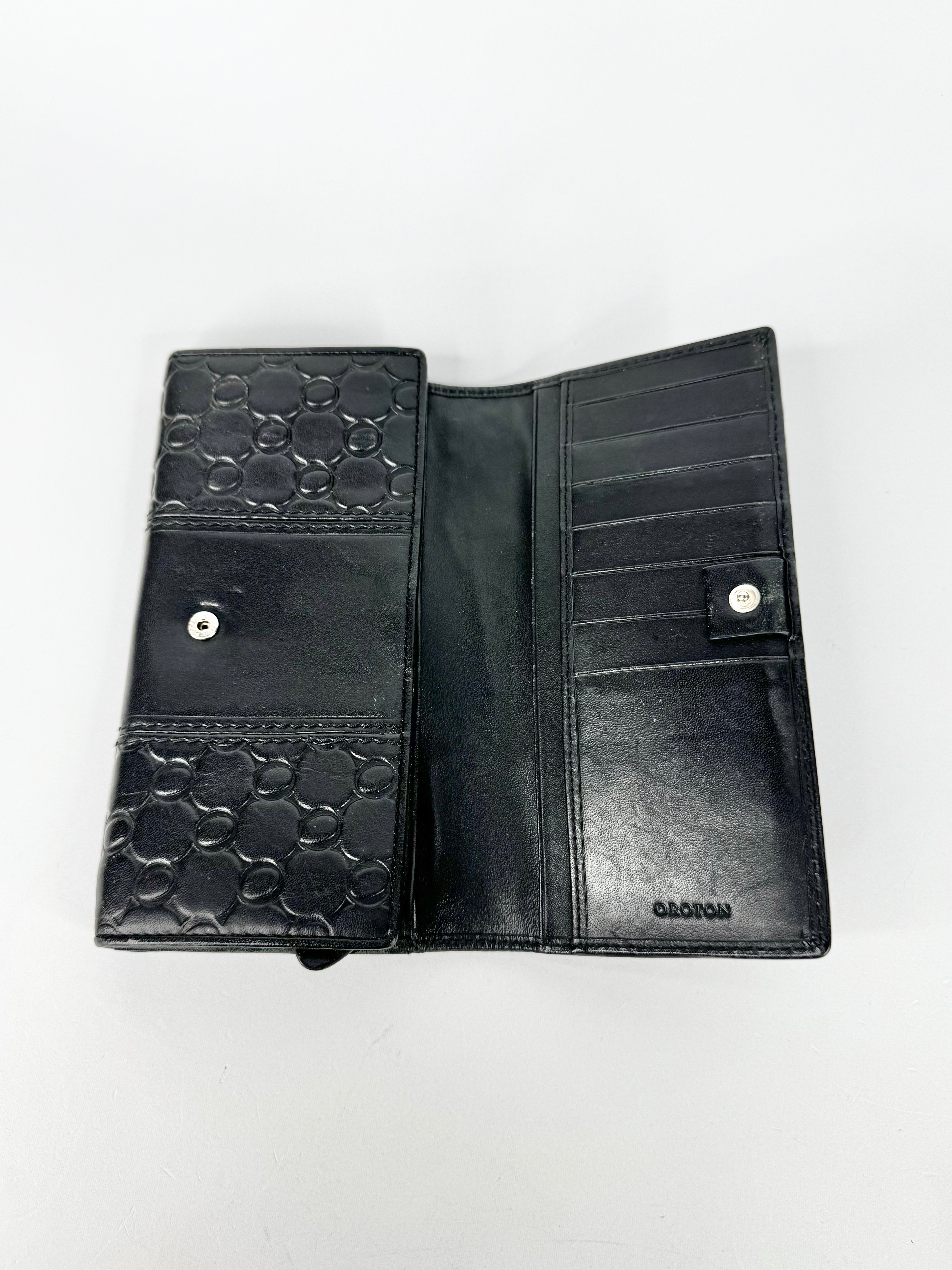 Oroton Black Monogram Embossed Leather Wallet