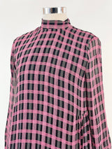 Ganni Black & Purple Checked Long Sleeve Dress - AU12