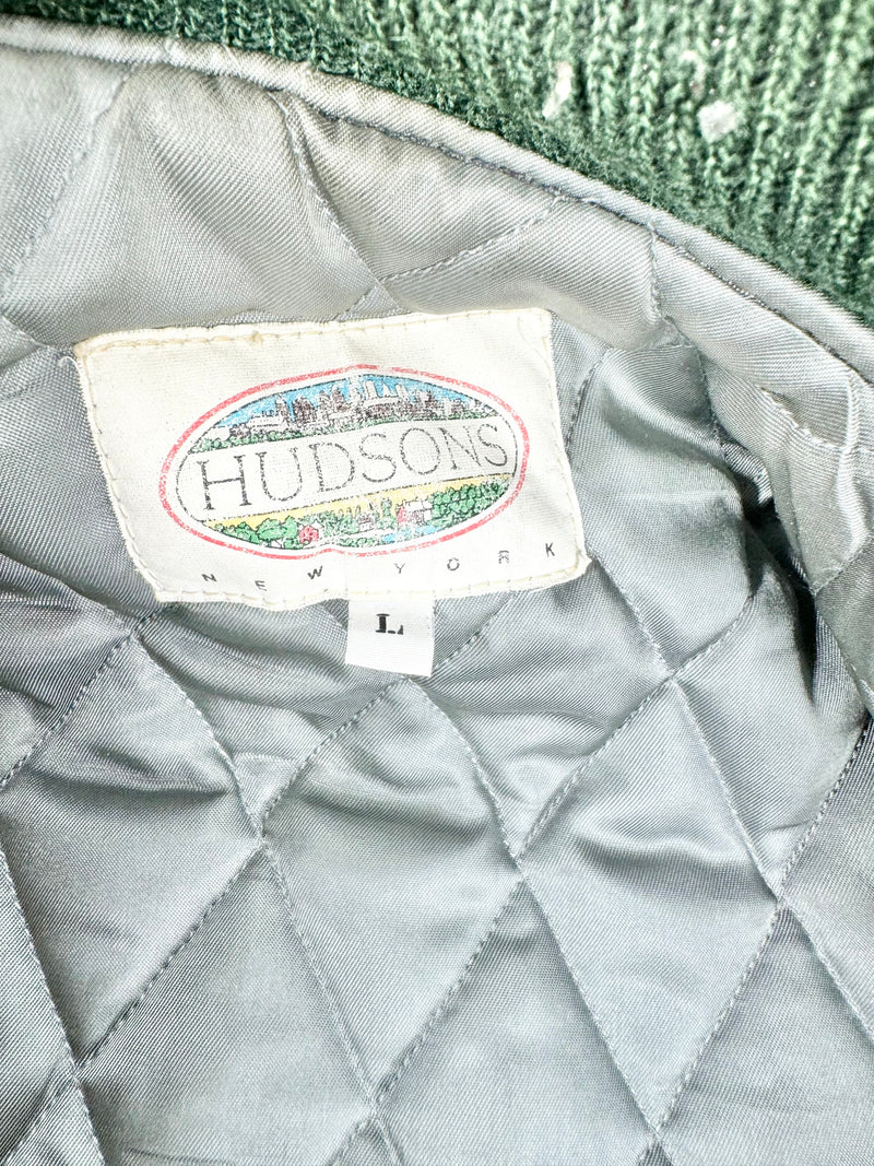 Vintage 80s Hudson Green & Brown Wool & Leather Bomber Jacket - L