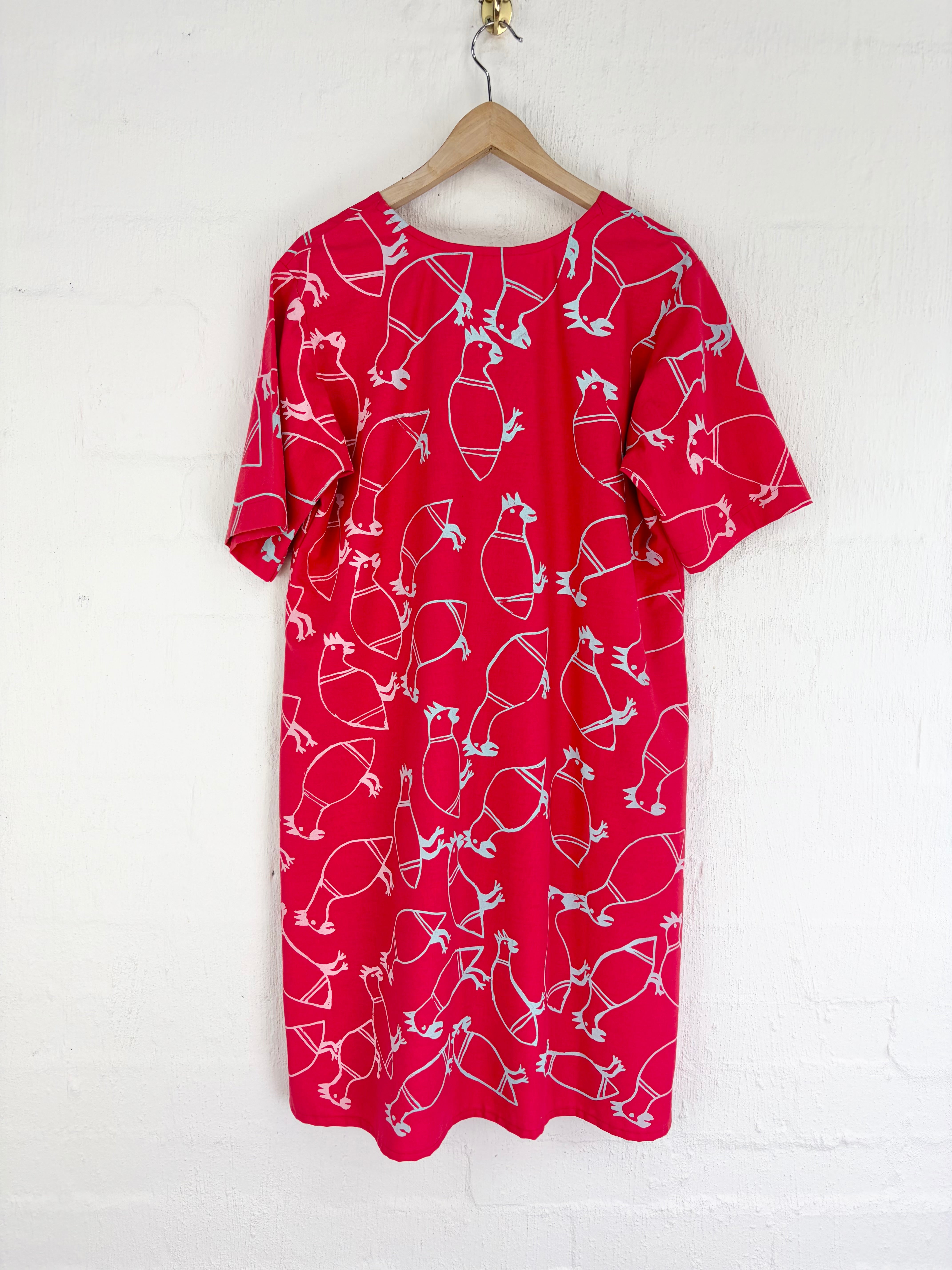 Hand Made Red Bird Pattern Dress - AU16/18