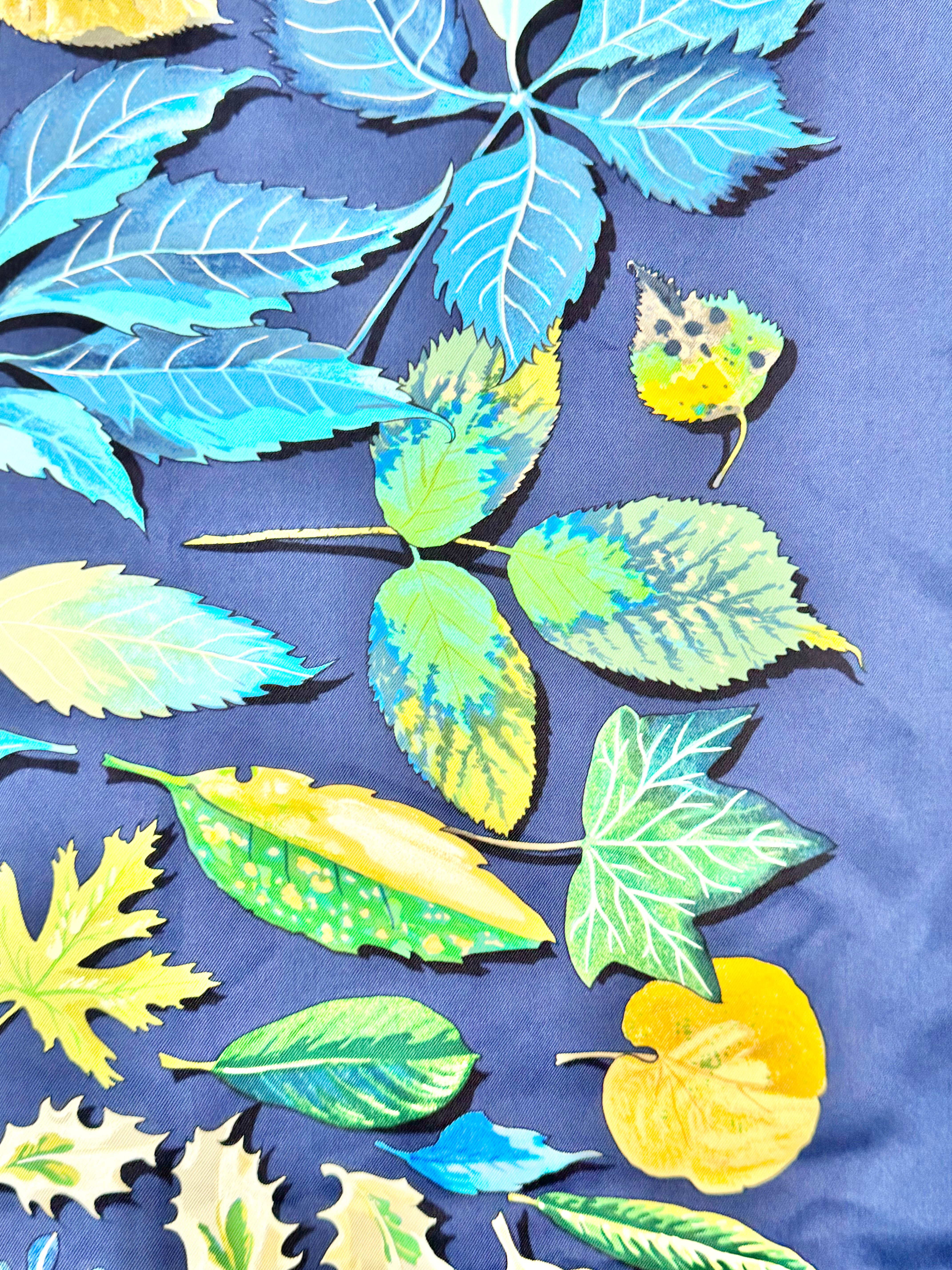 Hermès Blue 'Feuilles D'Automne Tourbillons' Silk Scarf