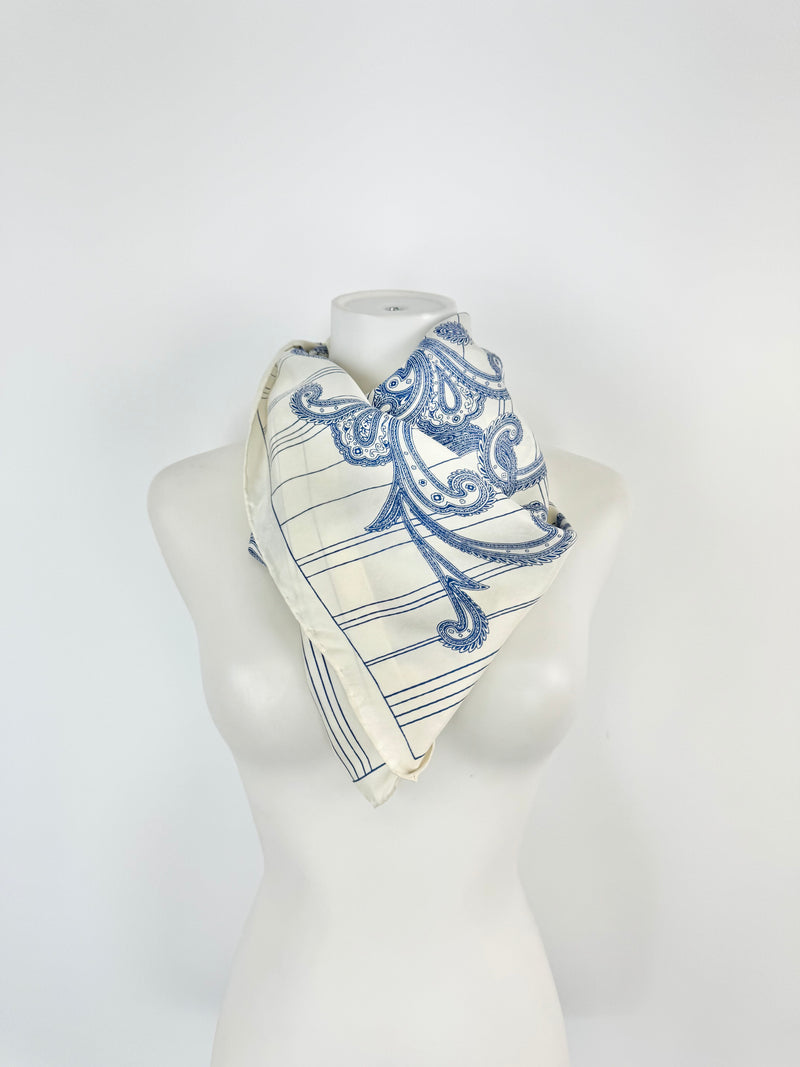 Jacqmar Cream & Blue Paisley Silk Scarf