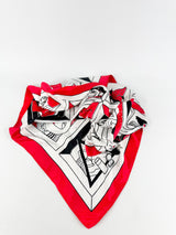 Red, Black & White Silk Panel Square Scarf
