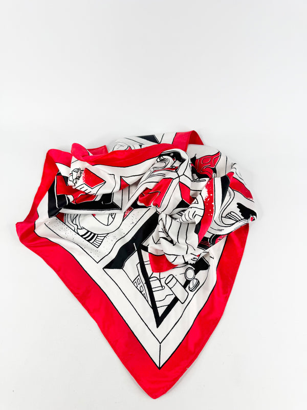 Red, Black & White Silk Panel Square Scarf