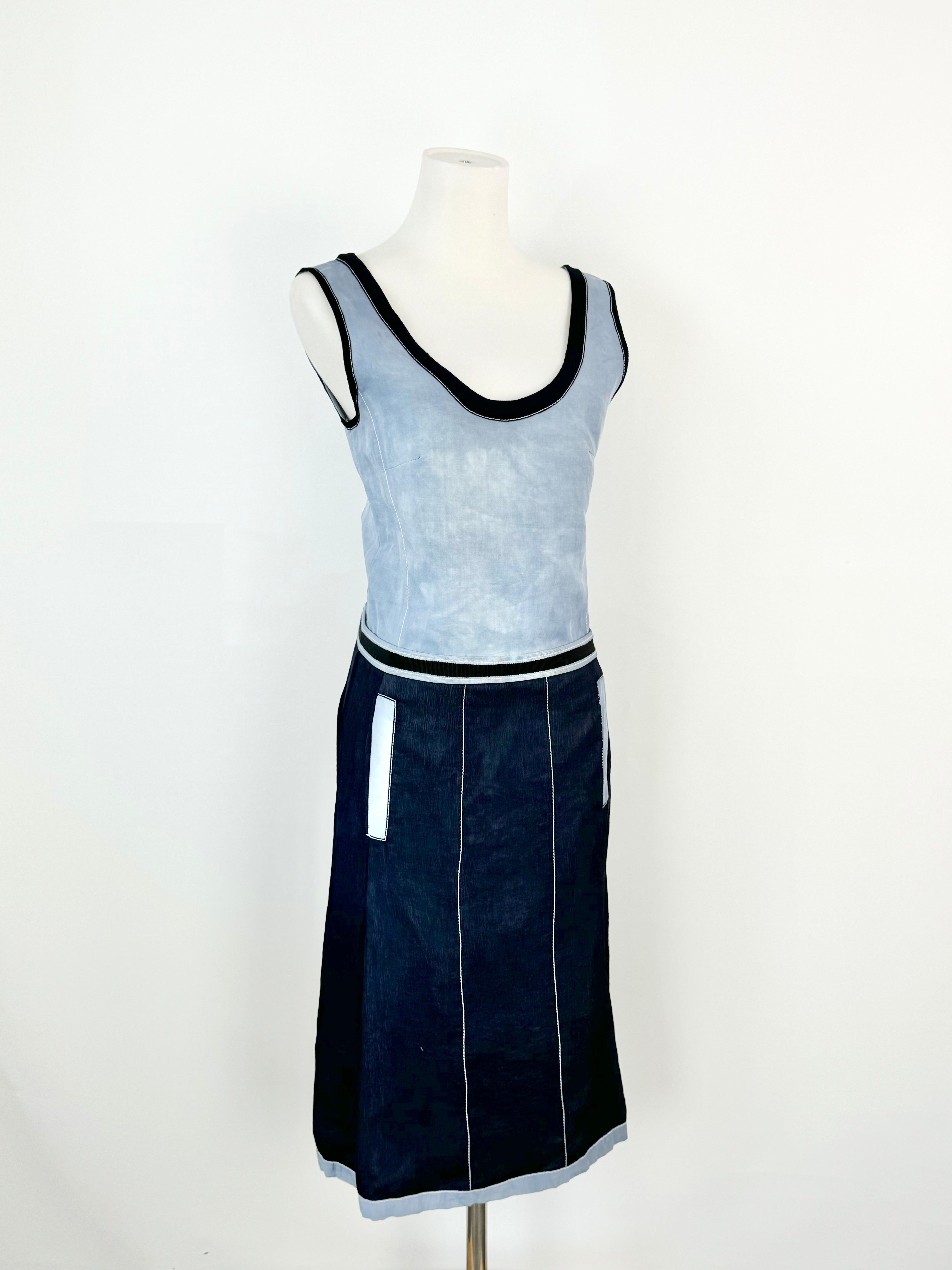 Prada Pale Blue & Dark Navy Midi Dress - AU8