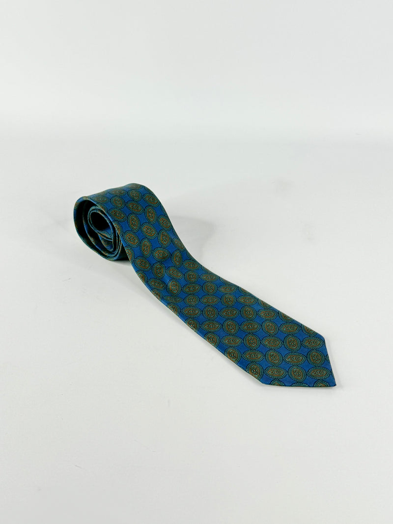 Vintage Balenciaga Blue Patterned Silk Tie