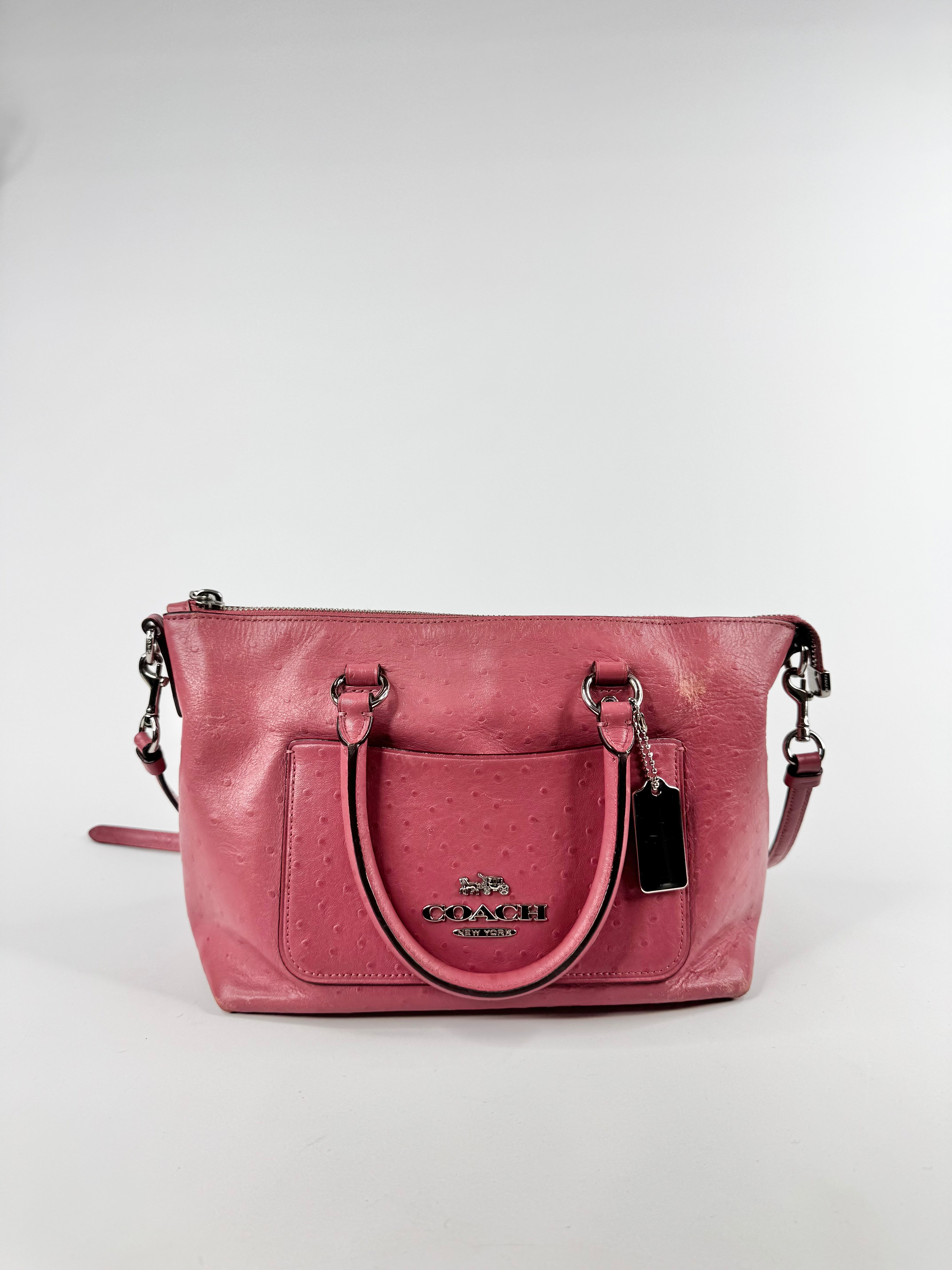 Coach 'Emma' Thulian Pink Faux Ostrich Satchel Bag