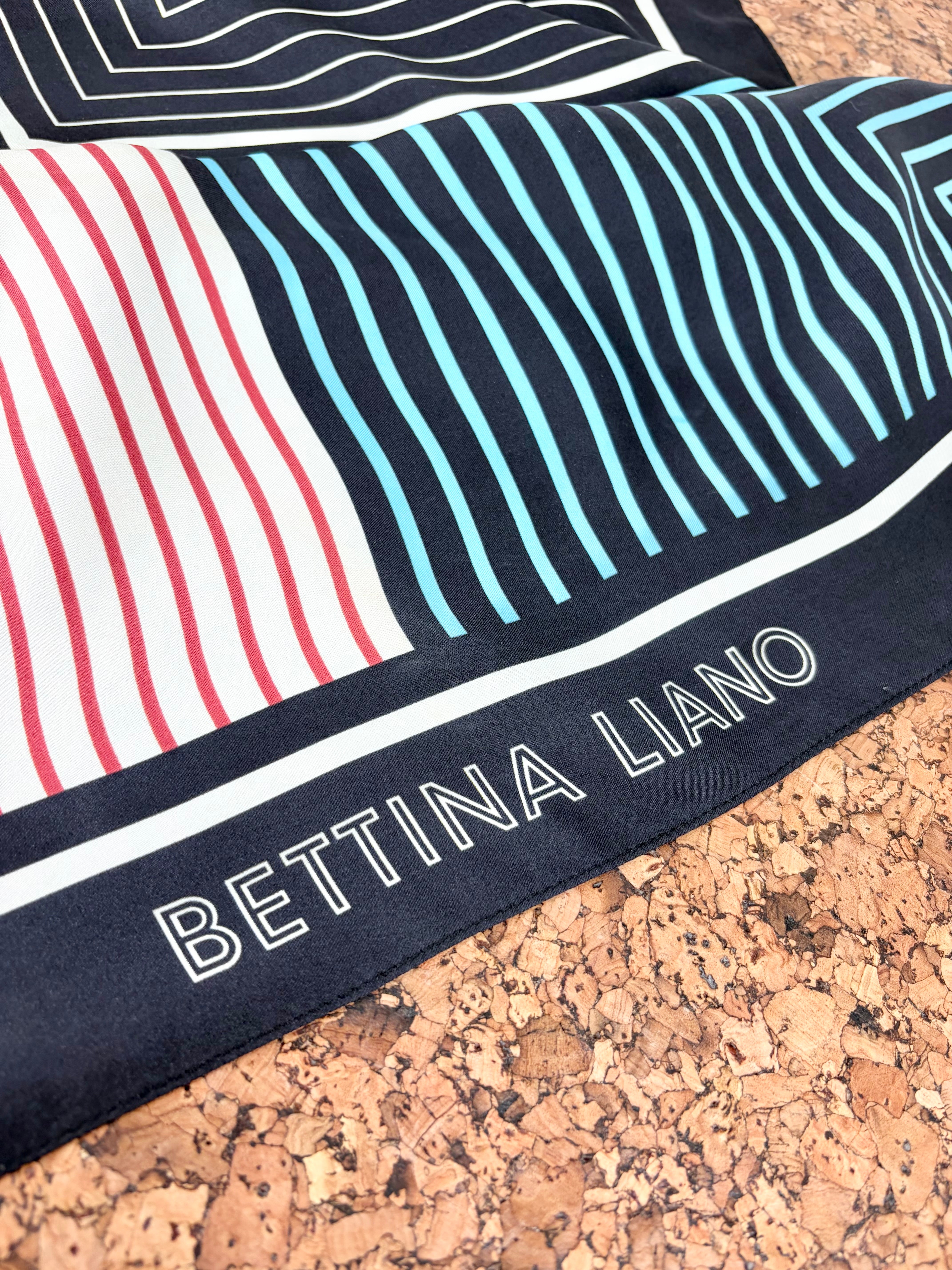 Vintage Bettina Liano Black & Multicolour Striped Silk Square Scarf