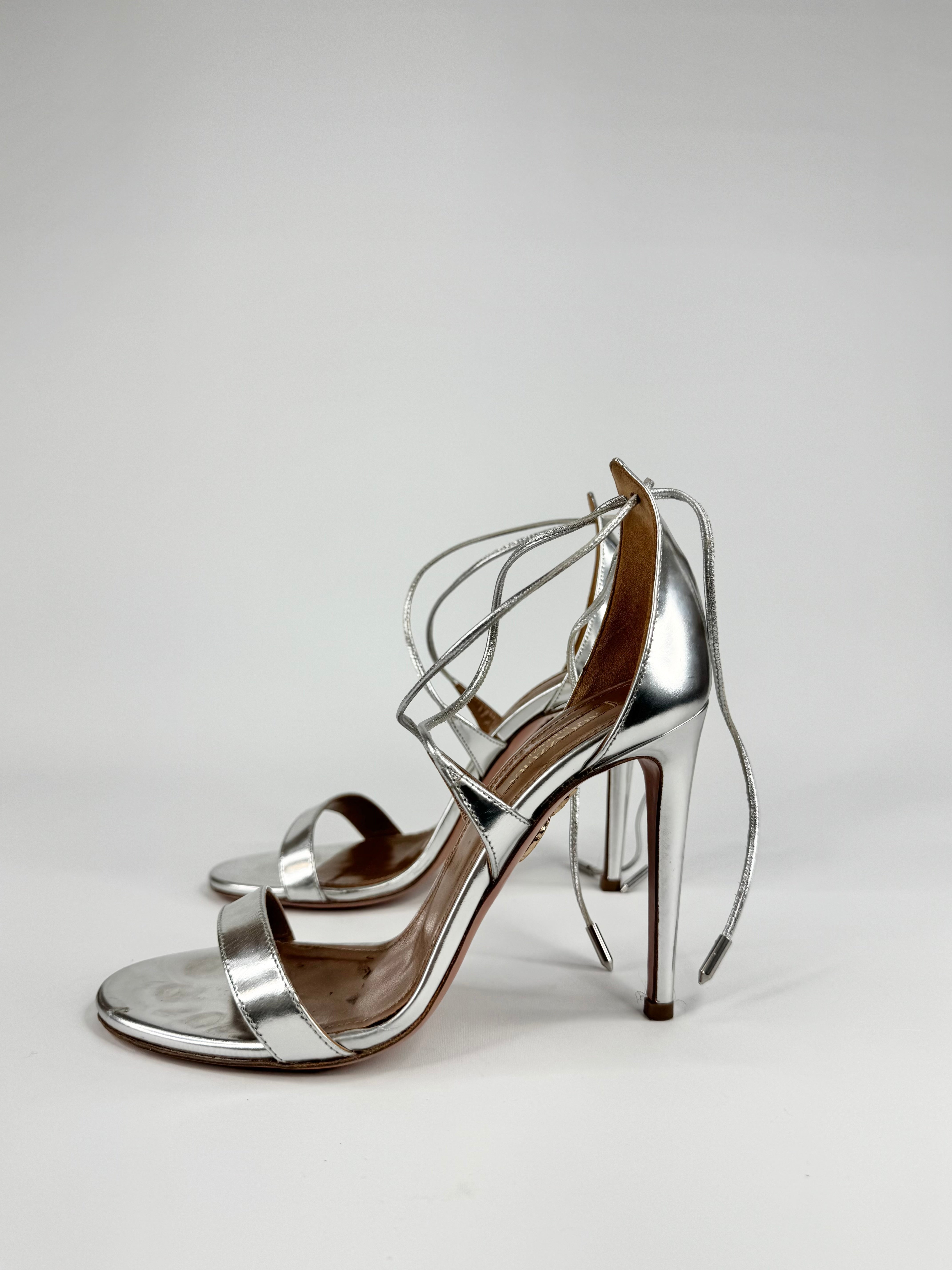 Aquazurra Silver Specchio ‘Linda’ Sleek Tie Stilettos - EU35