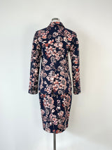 Ann Taylor Navy Blue Floral Two-Piece Blazer & Skirt Set - AU8