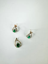 9ct Gold & Green Glass Earring & Pendant Set