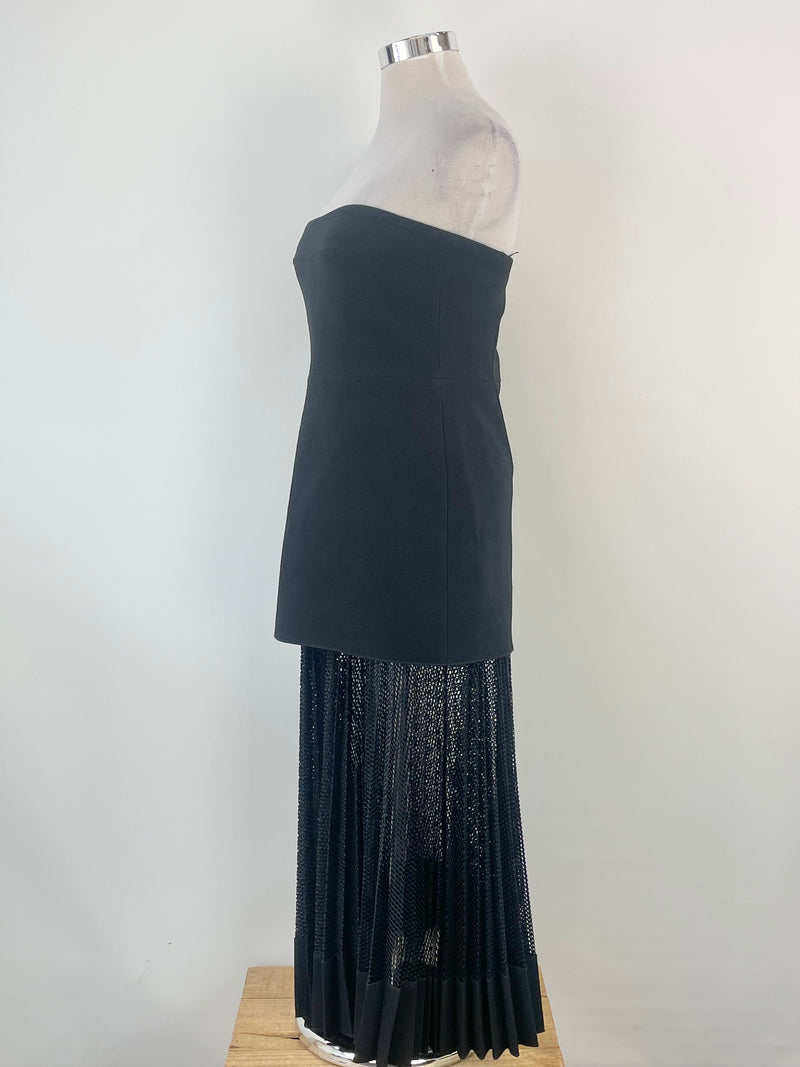 Dion Lee Black Mesh-Pleat Strapless Dress - AU14