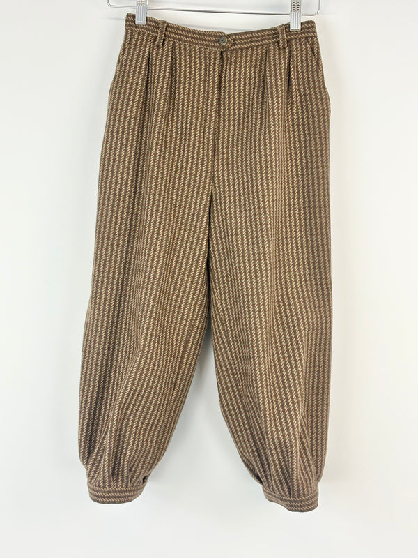 Vintage 70s Gaston Jaunet Beige Wool-Blend Trousers - AU6