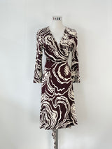 Diane von Furstenberg Vintage Label Brown & White Silk 'Julian' Wrap Dress - AU10/12