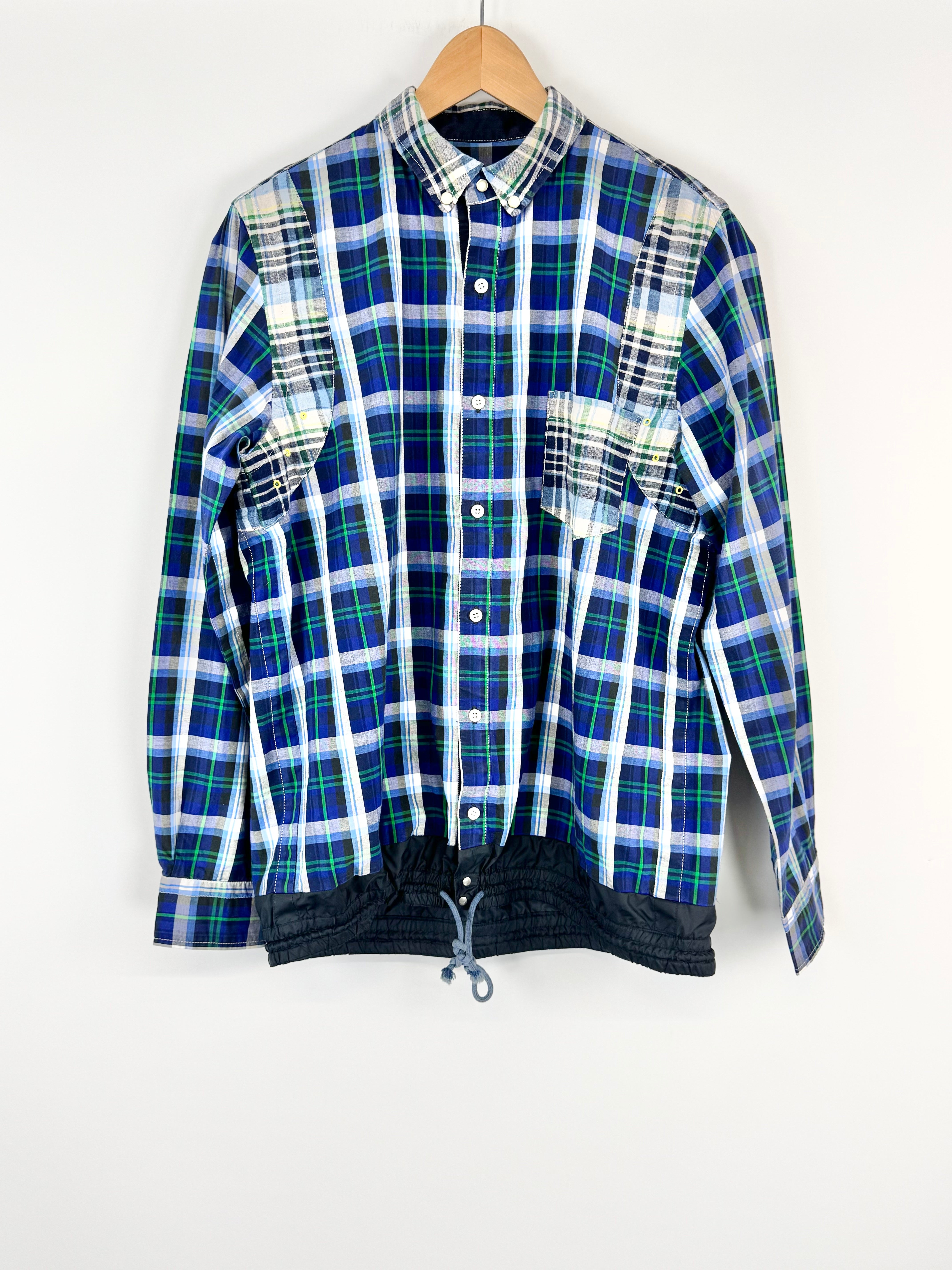 Sacai Blue Checkered Drawstring Cotton Shirt - L