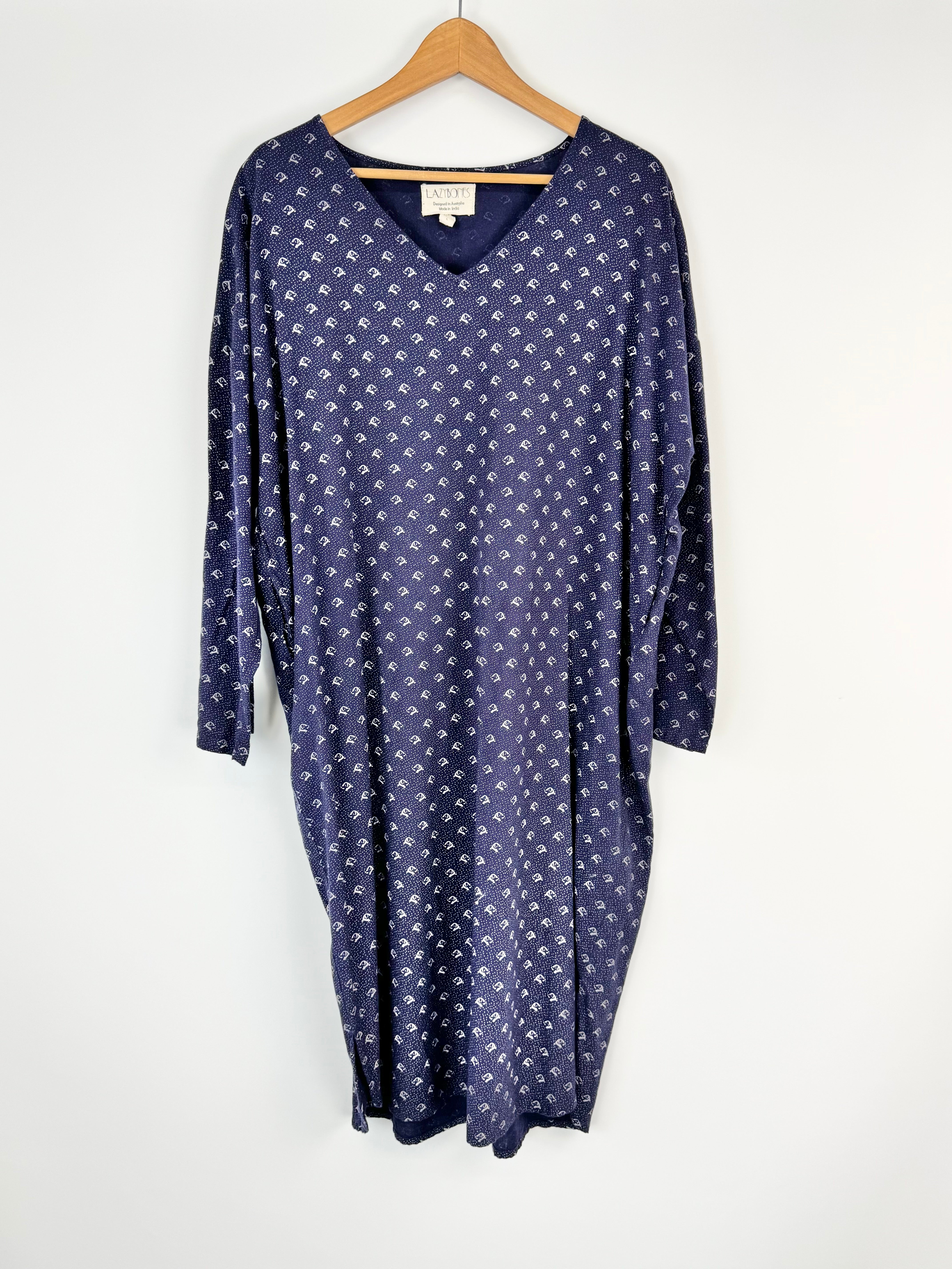 Lazybones Blue Hound Patterned Cotton & Flex Blend Chemise - AU12/14