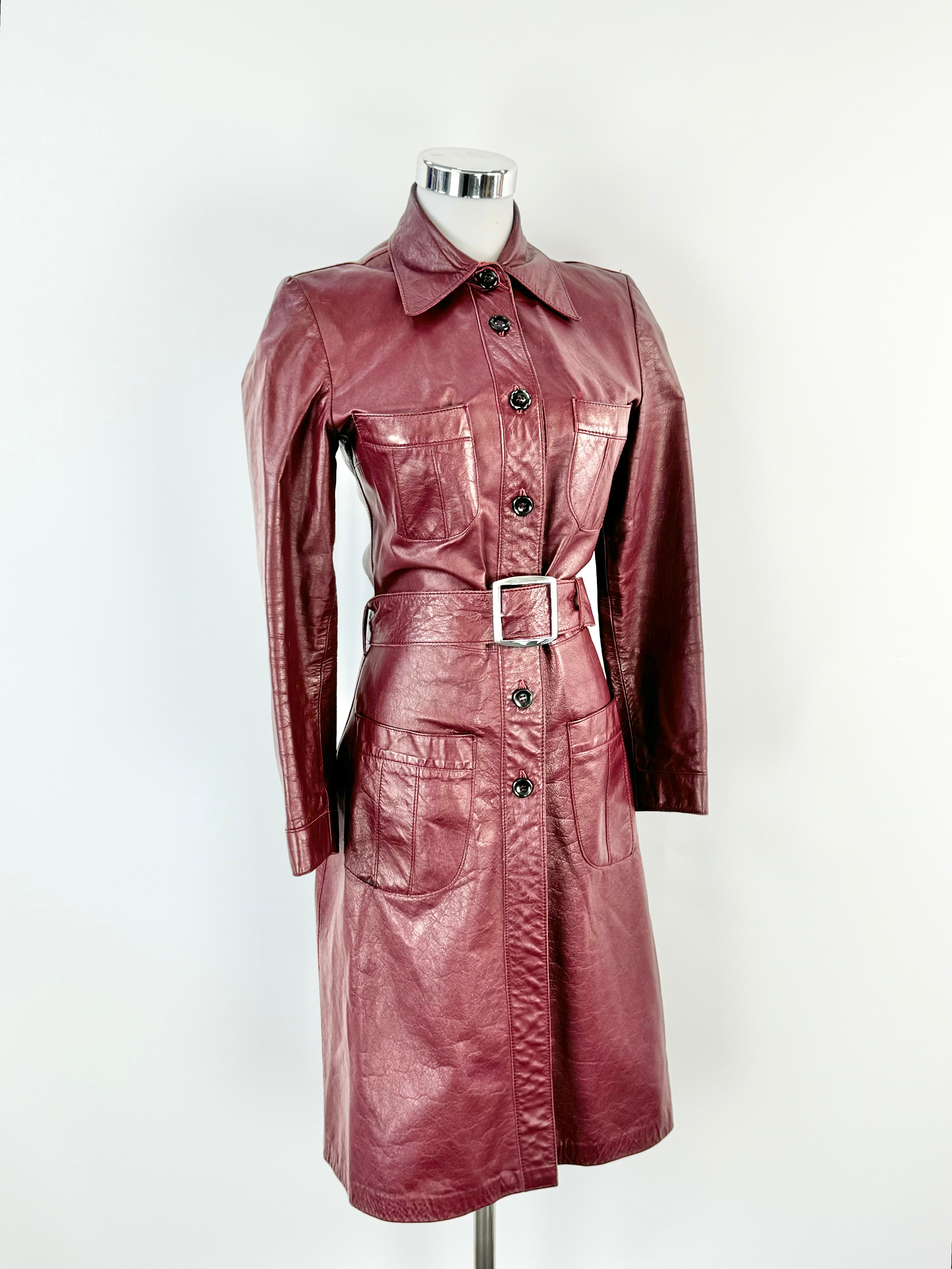 Vintage Merivale Mulberry Leather Trench Coat - AU6/8