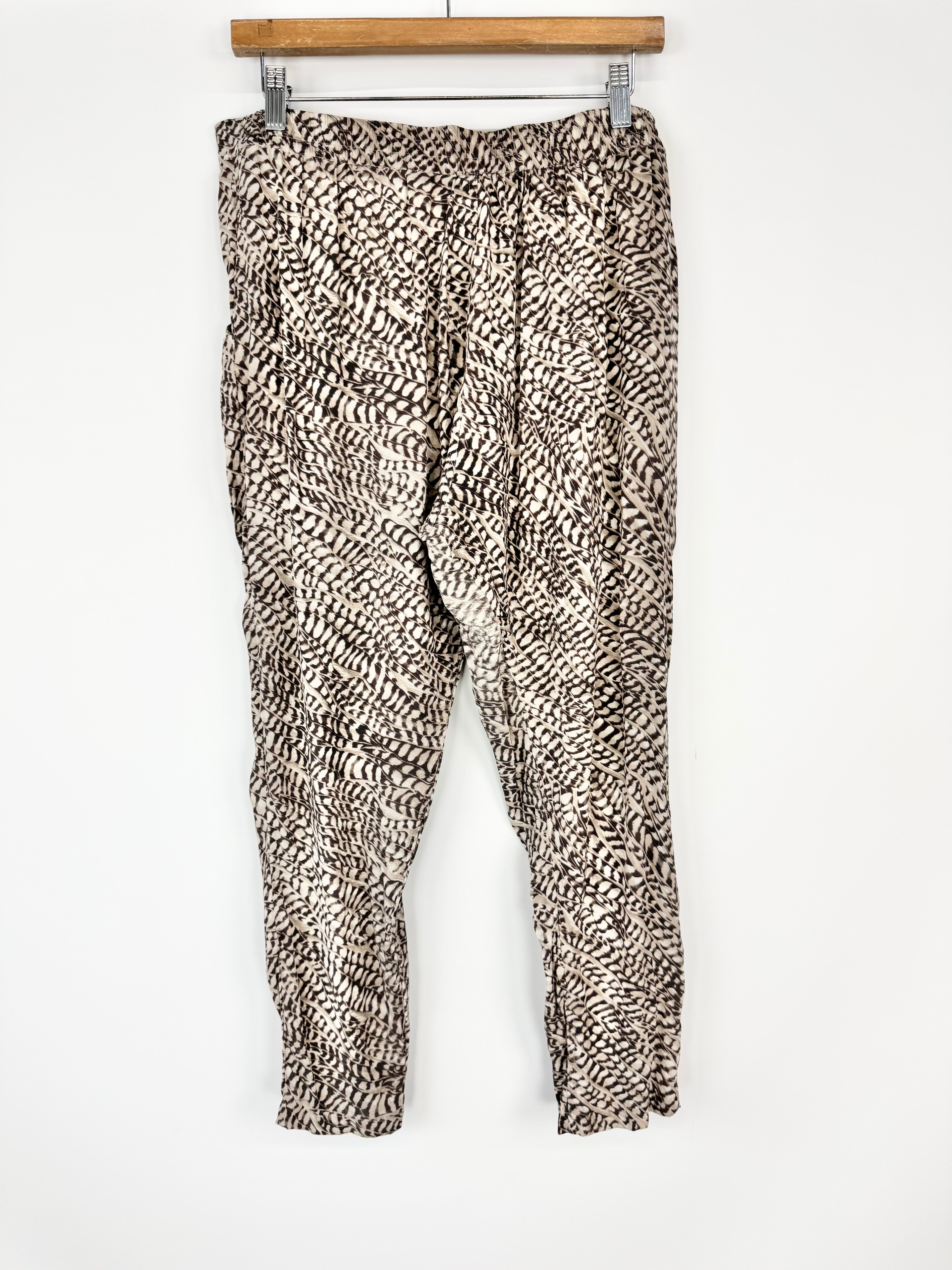 Husk Silk Feather Patterned Silk Blend Tapered Slacks - AU12