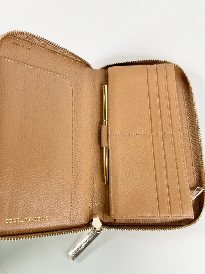 Code Republic Tan Leather Passport & Phone Wallet