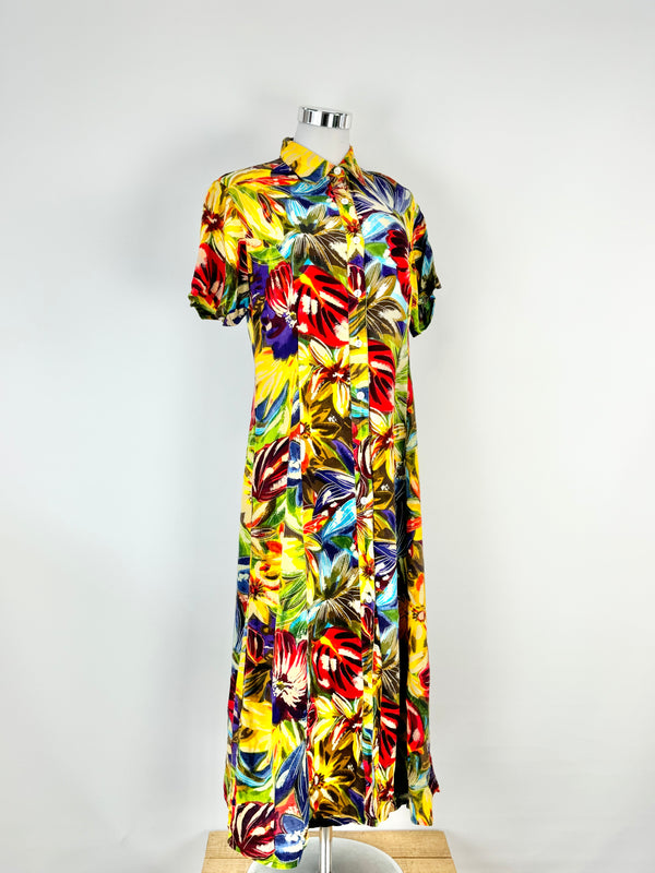 Vintage 90s Bright Floral Maxi Dress - AU8/10