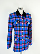 Vintage Anthea Crawford Blue & Purple Plaid Wool Blend Jacket - AU10