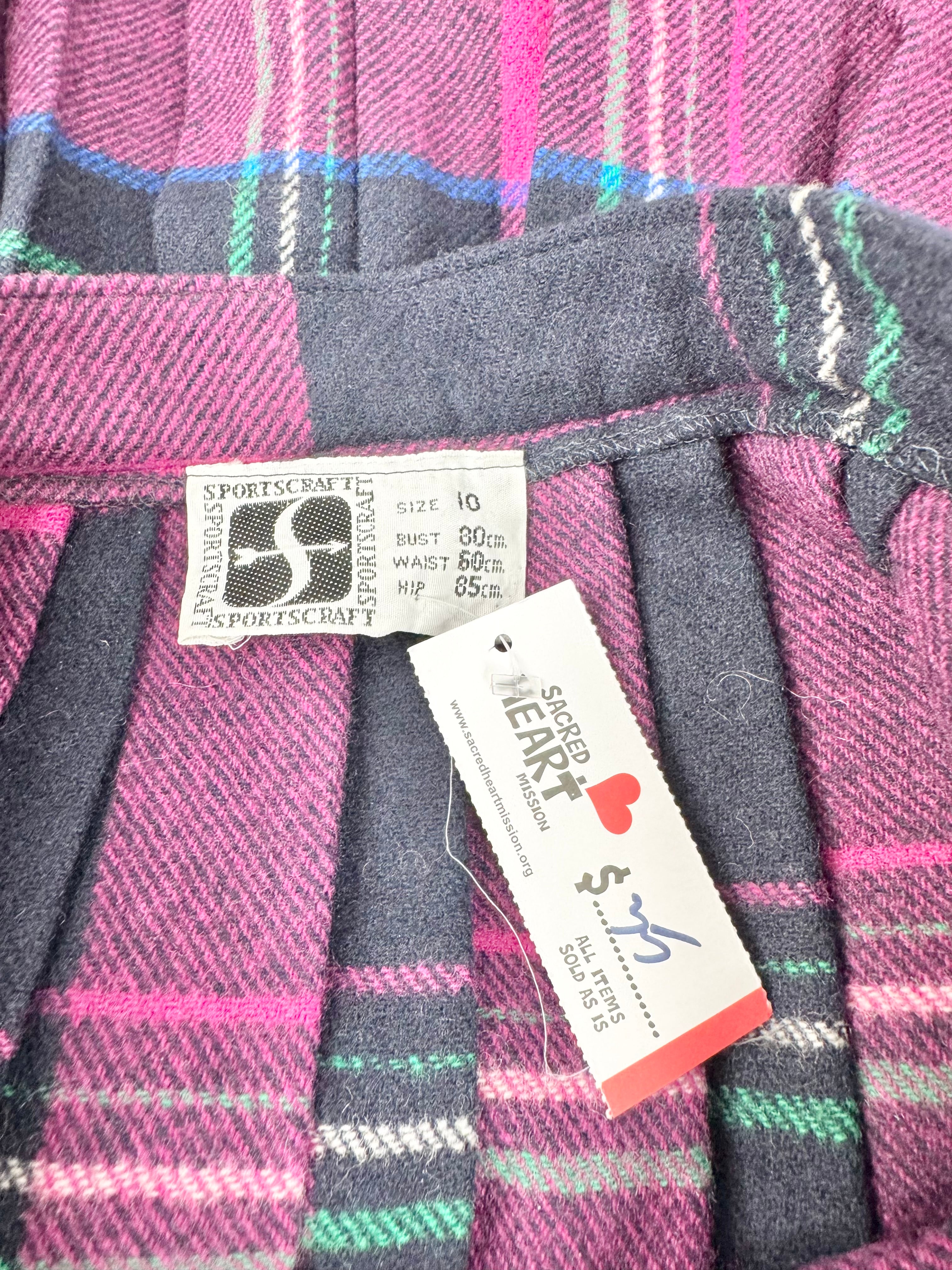 Vintage Sportscraft Heather & Navy Plaid Wool Skirt - AU10