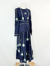 Once/Was 'Grove Embroidered Linen & Viscose Pleat Sleeve Maxi' NWT - AU8