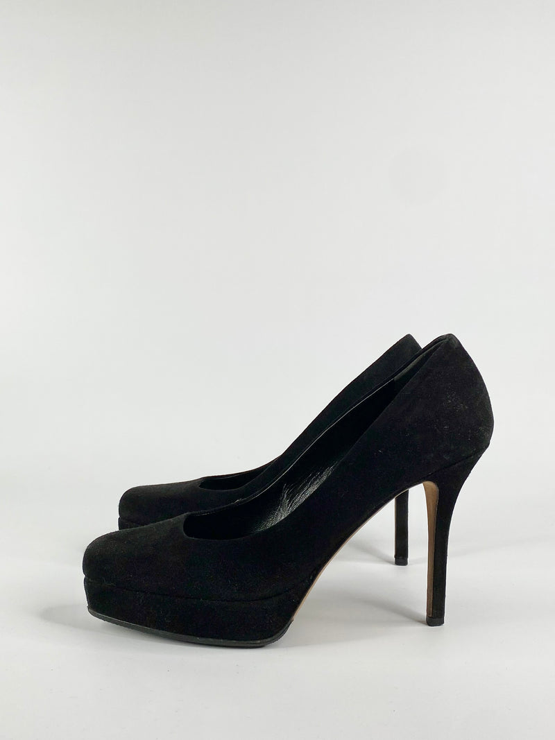 Gucci Black Suede Square Tip Pumps - EU38.5 & EU39