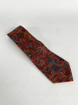 Christian Dior Monsieur Cherry Red & Teal Paisley Silk Tie