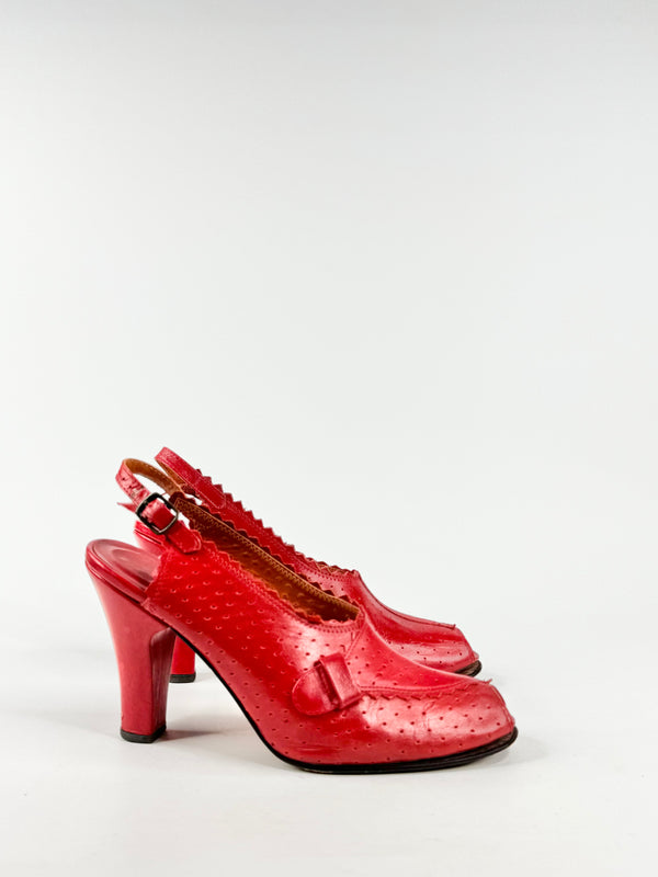 Vintage Philip Heath  'Claudette' Red Dot Sling Backs - EU40