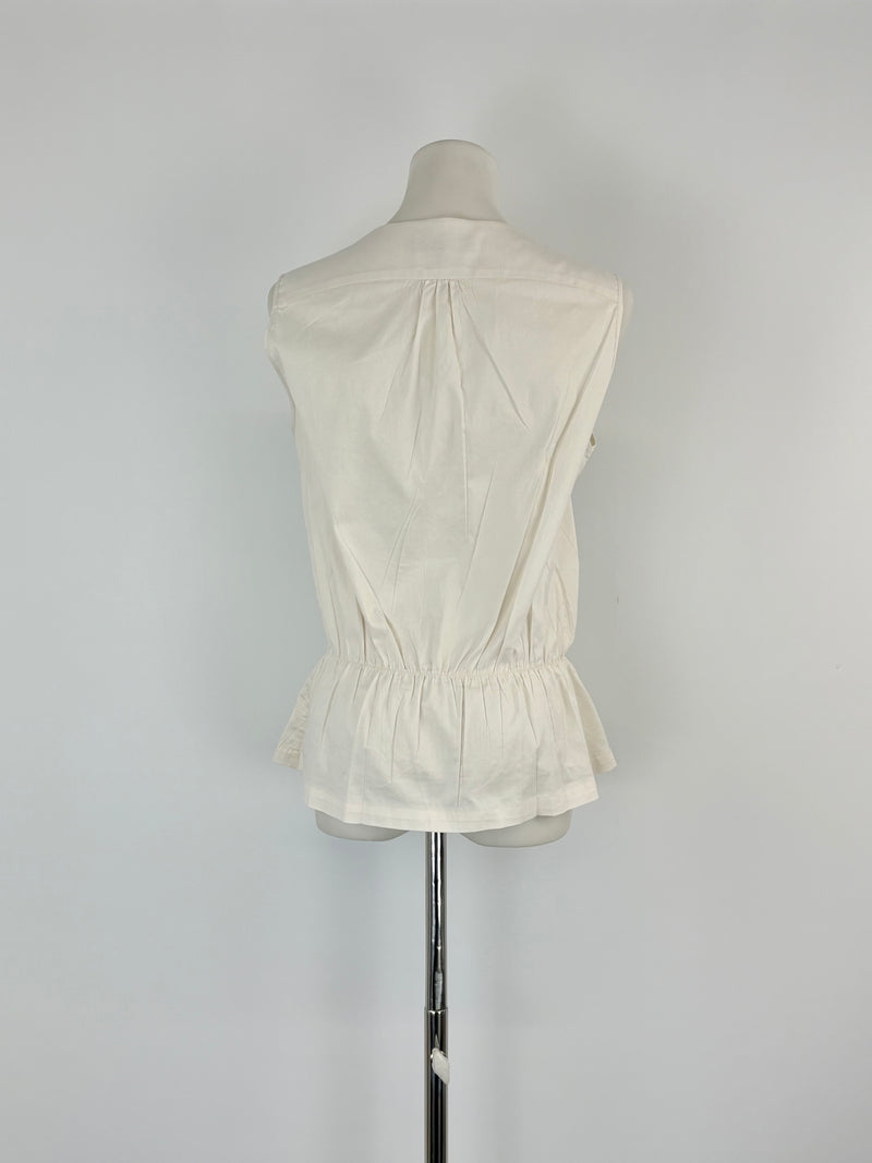 Cotélac Ivory Sleeveless Button-Up Peplum Top - AU8