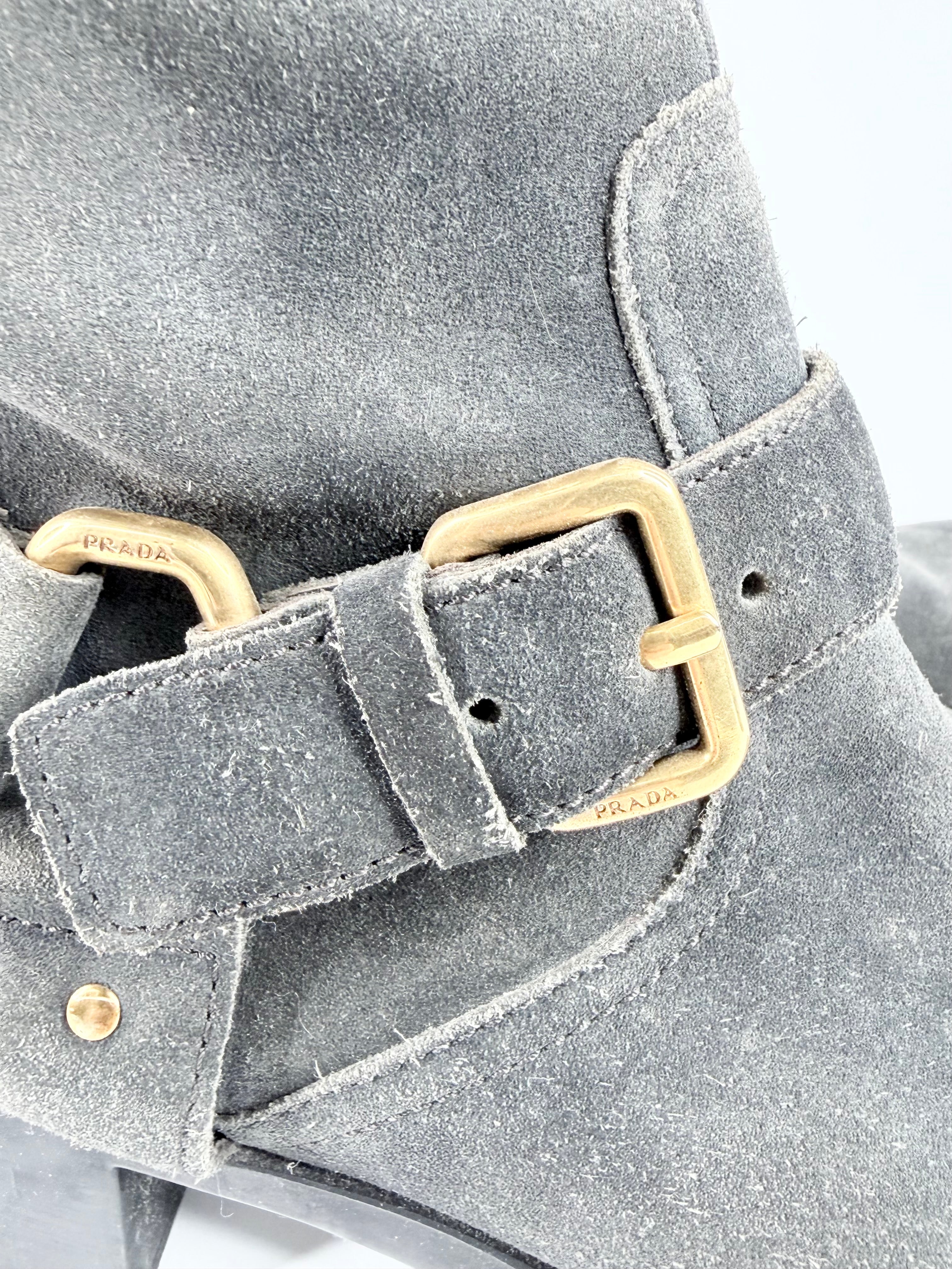 Prada Ash Grey Suede Biker Boots - EU