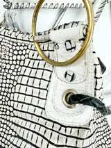 Sabbatha White Croc Embossed Studded Shoulder Bag
