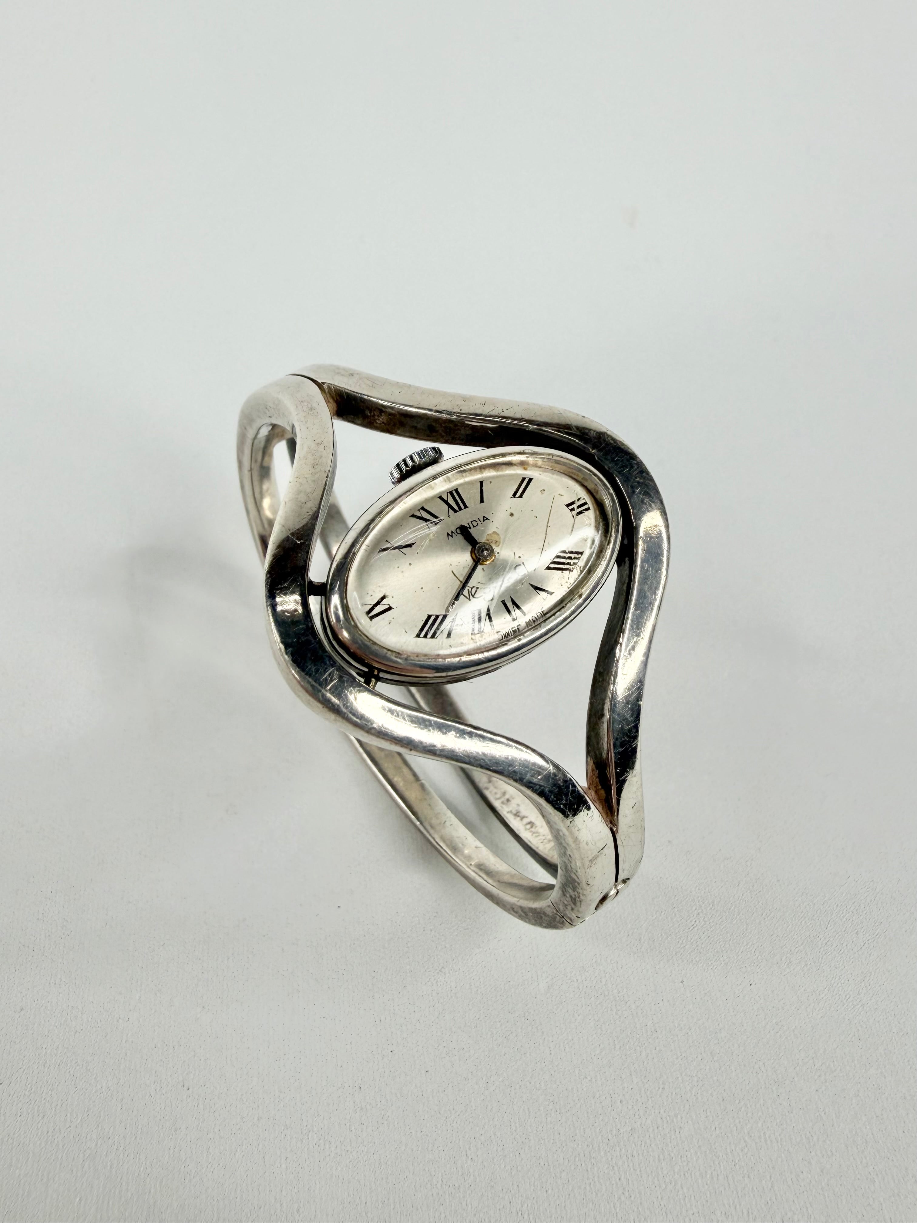 Mid Century Mondia Vespucci Sterling Silver Mechanical Bangle Watch