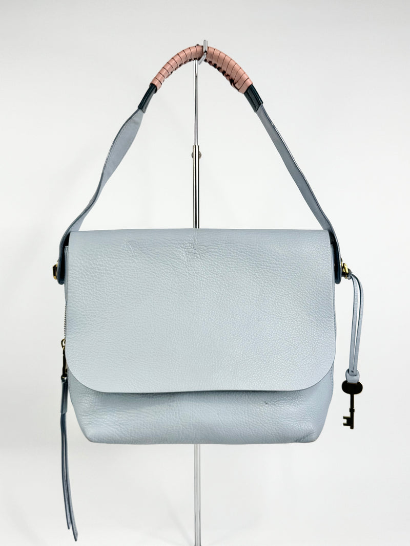 Fossil Cornflower Blue Grained Leather Shoulder Bag