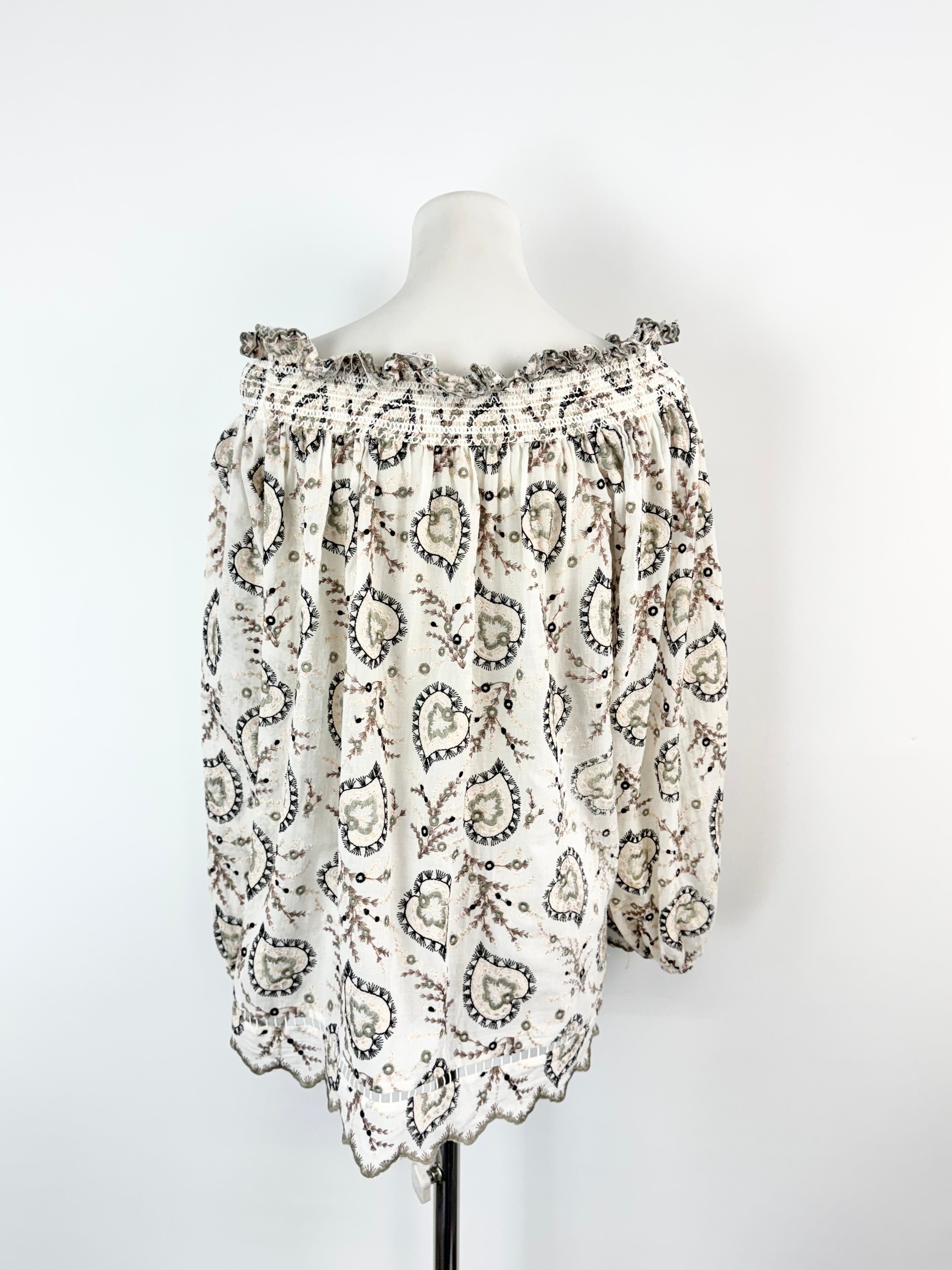 Zimmermann White Embroidered Peasant Top - AU8/10