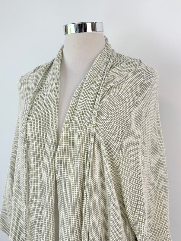Grizas Sage & Textured White Striped Sheer Cardi - AU12