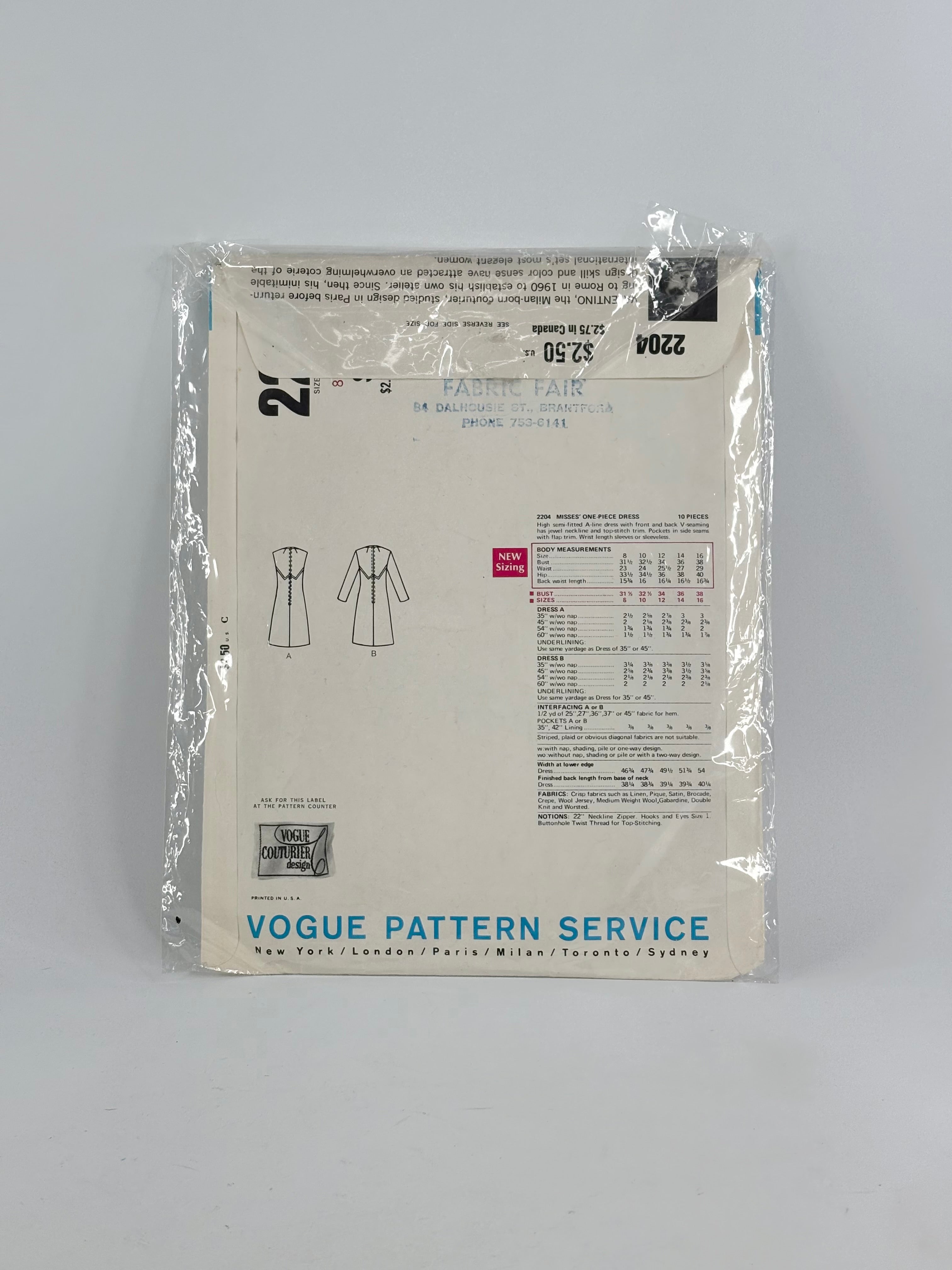 Vogue Couturier Design Valentino Dress: No. 2204 - Size 8