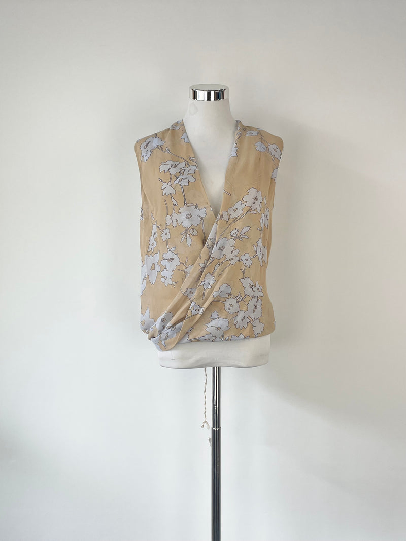 Babaton Beige Floral Sheer Silk Top - S