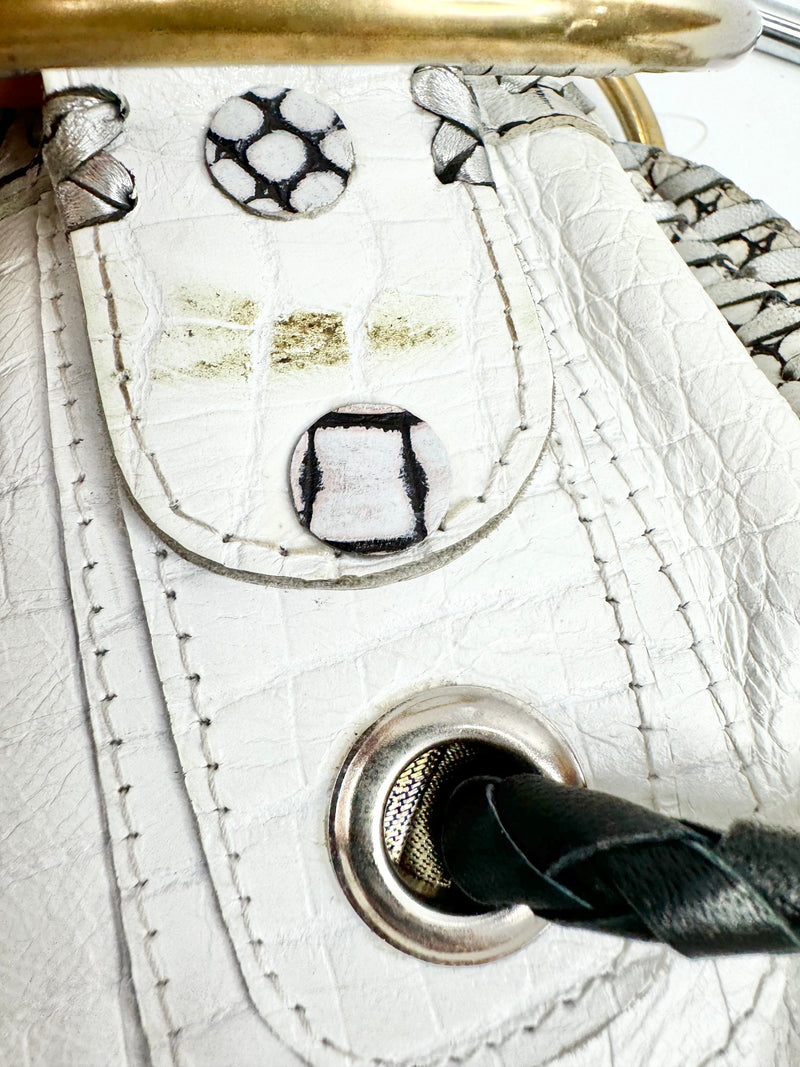 Sabbatha White Croc Embossed Studded Shoulder Bag