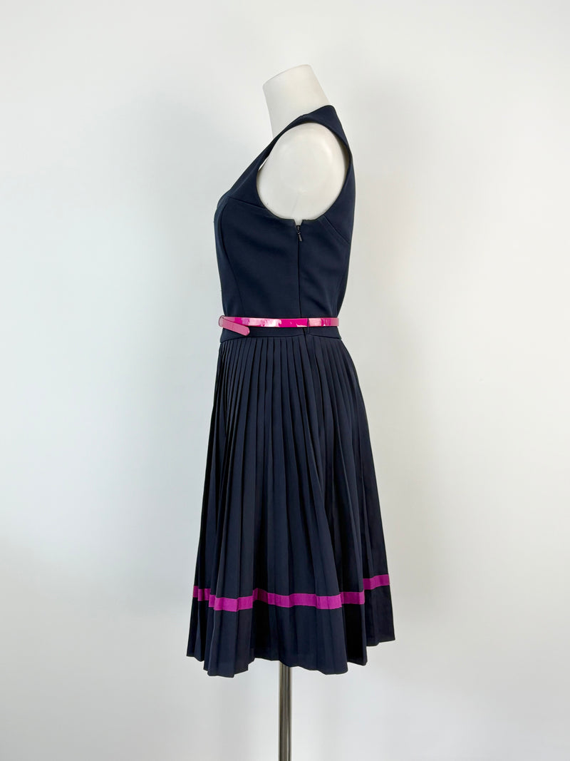 Ted Baker Navy Blue Pleated-Skirt Midi Dress - AU8