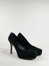 Gucci Black Suede Square Tip Pumps - EU38.5 & EU39