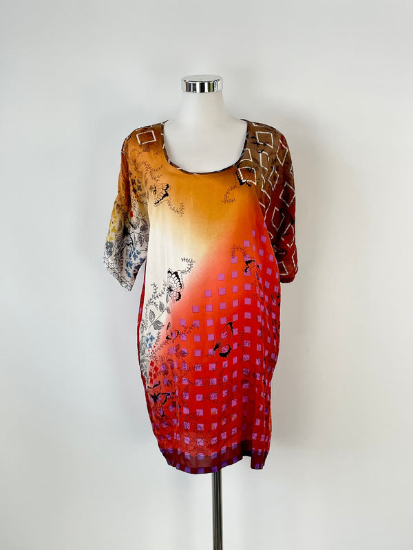 Johnny Was Sunset Butterfly-Print Silk Tunic - AU6/8