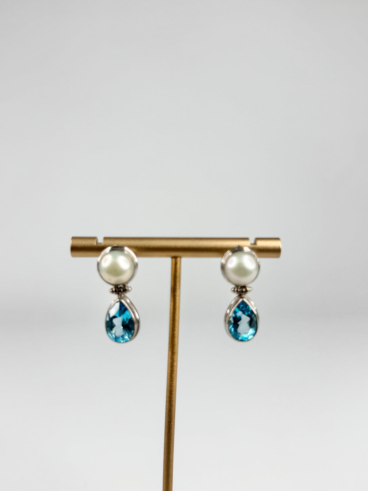 Silver, Pearl & Aqua Crystal Earrings