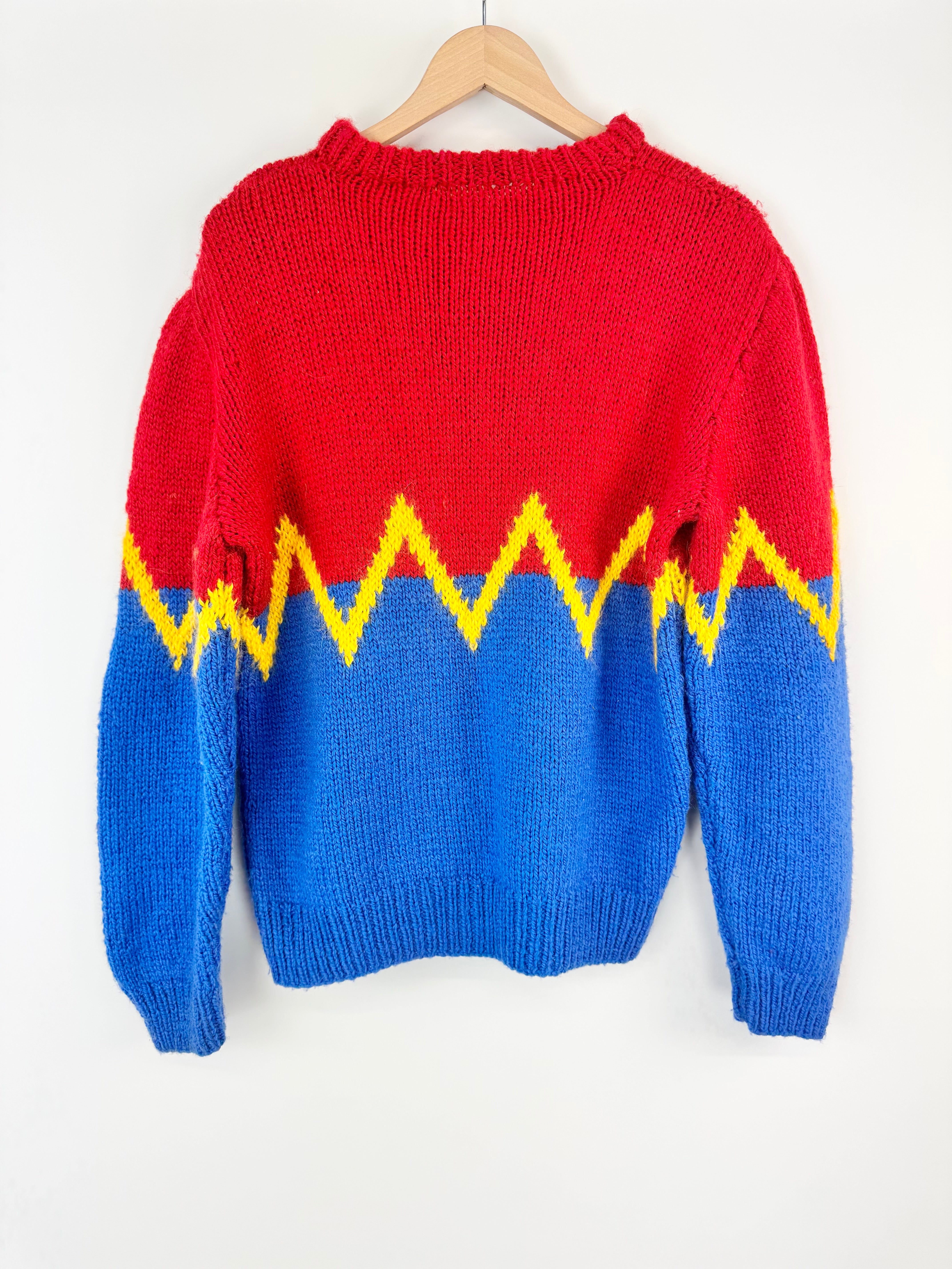 Handmade Red & Blue Knitted Jumper - AU12