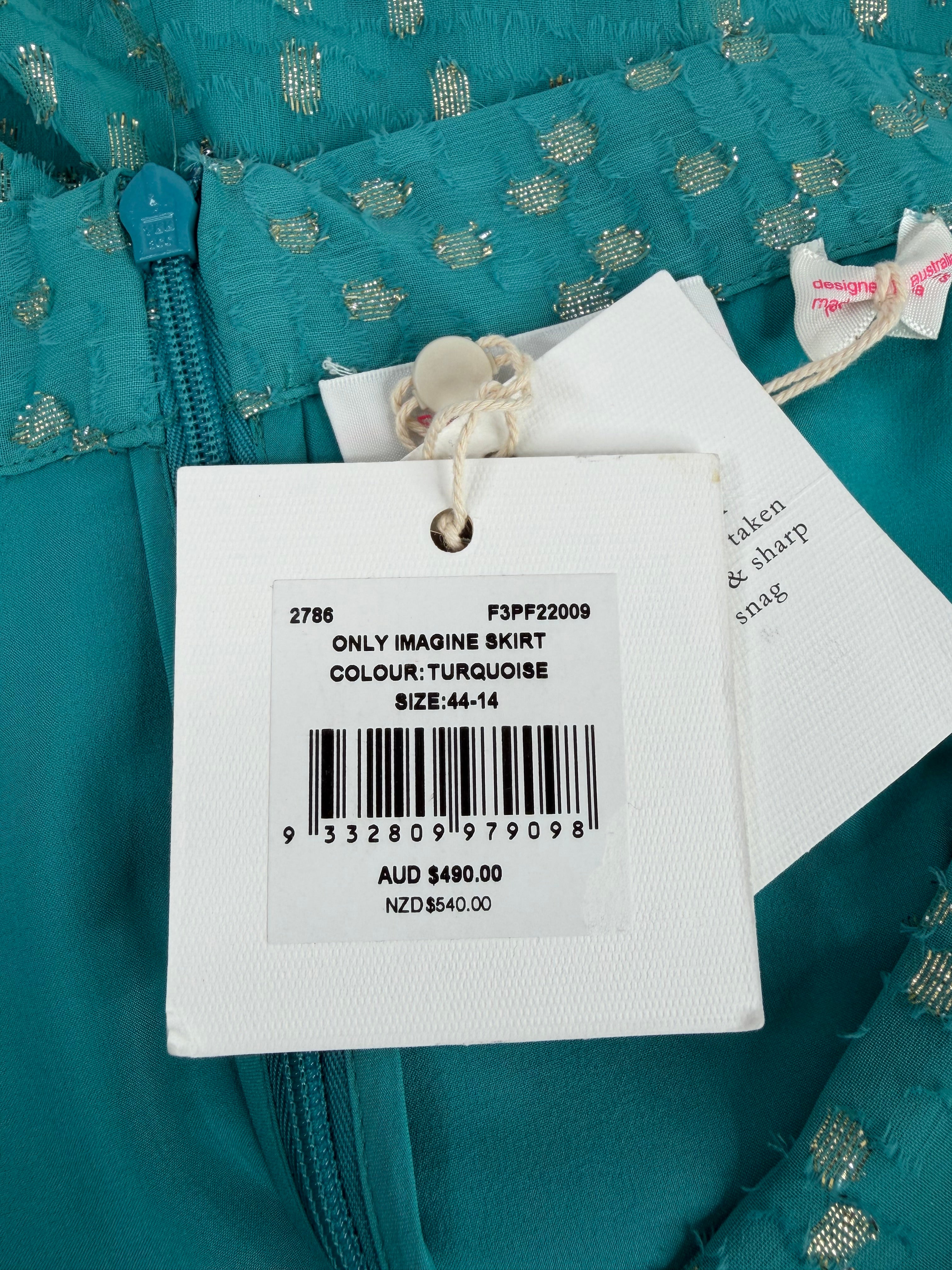 Sass & Bide Turquoise & Gold 'Only Imagine' Frilled Maxi Skirt NWT - AU14