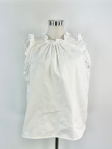 Alessandra White Denim Ruffle Trim Top - AU8