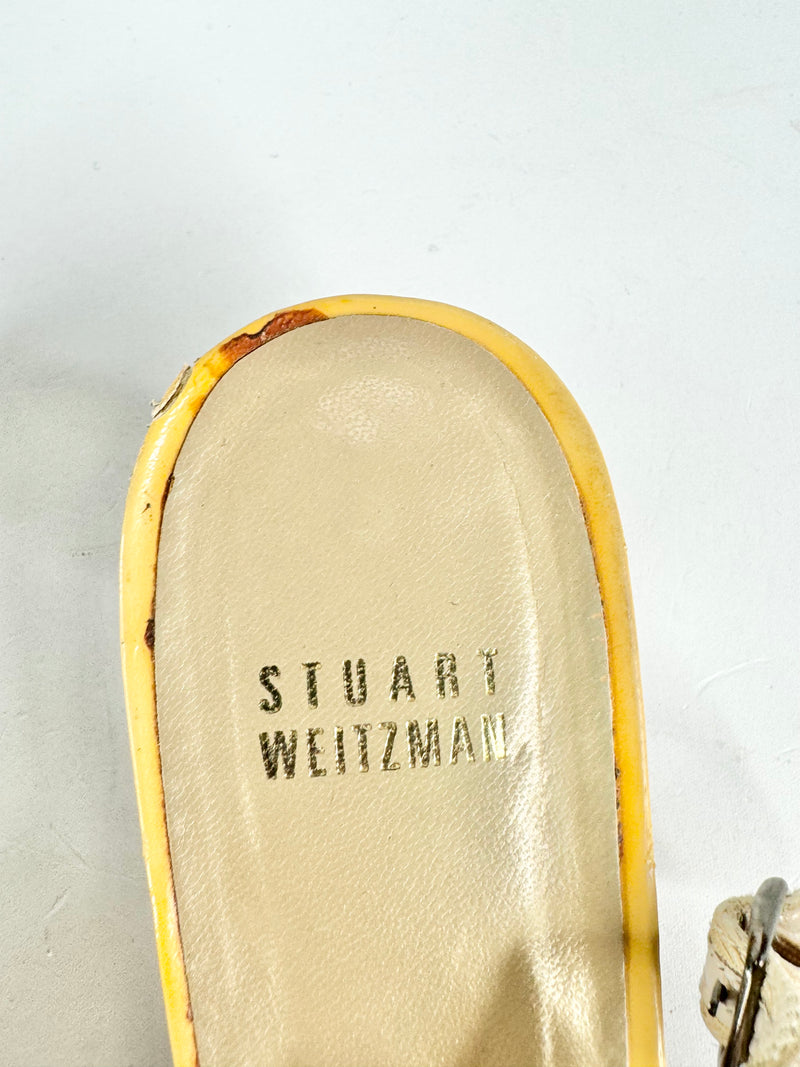 Stuart Weitzman Yellow & Cream Peep Toe Heels - EU41